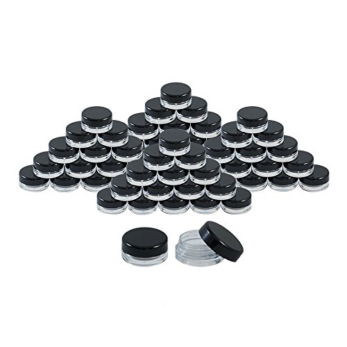 Houseables 3 Gram Jar, 3 ML Jar, 200 pcs, BPA Free, Cosmetic Sample Empty Container, Plastic, Round Pot Black Screw Cap Lid, Small Tiny 3g Bottle, for Make Up, Eye Shadow, Powder