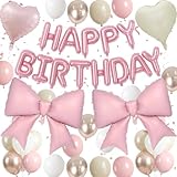 Paquete de 23 globos rosas con lazo y corazones, decoración de cumpleaños para niña, baby shower, boda y San Valentín, globos decorativos románticos