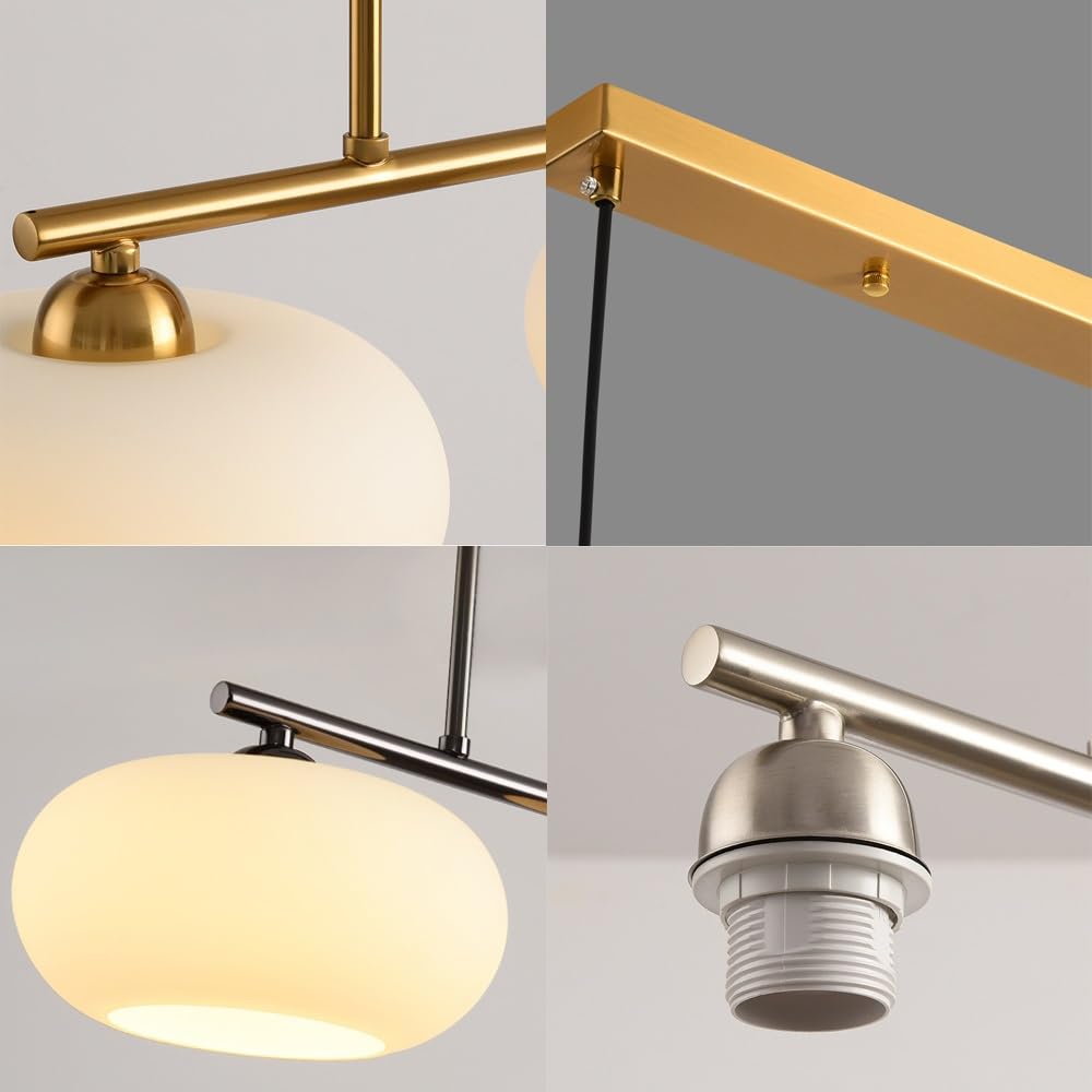 Lustres Créative Wabi-Sabi Style Scandinave Lampe À Suspension Abat-jour Verre Laiteux Suspendue 3 Flammes E27 Réglable En Hauteur Salle Manger Pendentif Salon Chambre À Coucher Plafonnier(Gold)
