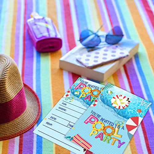 30 Pool Party Invitations with Envelopes - Double Sided - Birthday Invitations for Boys or Girls - Birthday Pool Party Supplies - Family BBQ Cookout Fill in Invites