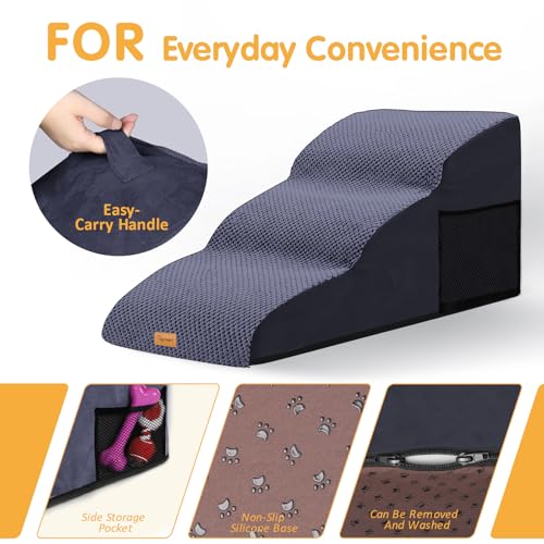 Image of Topmart High Density Extended Foam Dog Ramp&Steps 3 Tiers,15.7 inch High | Non-Slip Dog Stairs with Removable Cover,Soft Foam Pet Ladder,Best for Injured,Older Cats,Pets with Joint Pain