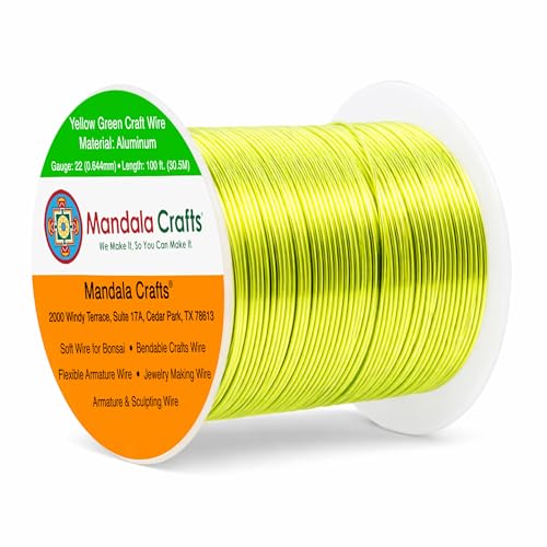 Image of Mandala Crafts 22 Gauge Anodized Aluminum Craft Wire for Jewelry Making - 100 FT Colored Flexible Yellow Green Wire - Bendable for Bonsai Armature Crafting Sculpting