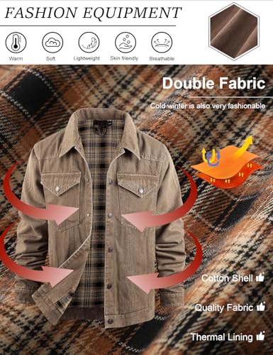 Image of PEHMEA Men's Lined Flannel Denim Stylish Cowboy Trucker Coat Snap Button Rugged Western Shirts Jackets(Brown-S)