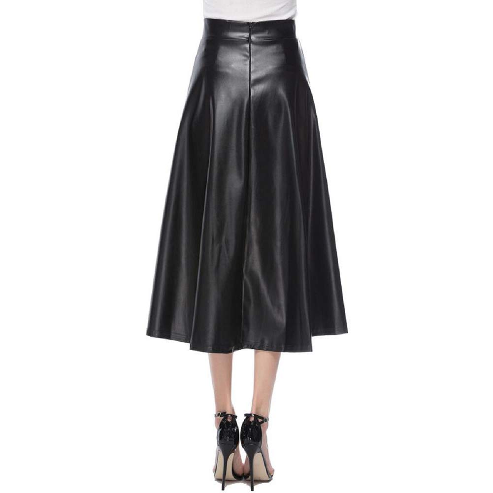 Falda Cuero Mujer Falda de Piel sintética for Mujer, Cintura Alta, Cremallera, Plisada, Corte en A, Falda Larga Acampanada