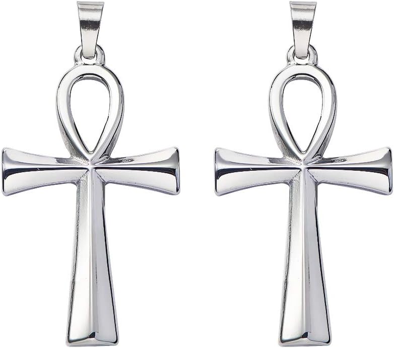 DanLingJewelry 10 pcs 304 Stainless Steel Egyptian Ankh Cross Pendants Smooth Surface Pendants for Jewelry Making Stainless Steel Color 44.5x25.5mm