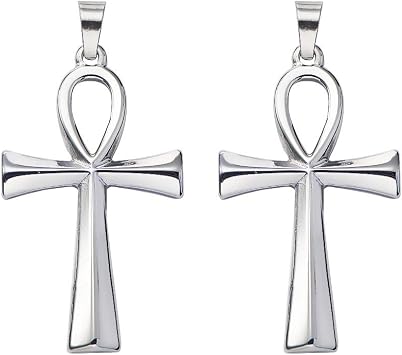 DanLingJewelry 10 pcs 304 Stainless Steel Egyptian Ankh Cross Pendants Smooth Surface Pendants for Jewelry Making Stainless Steel Color 44.5x25.5mm
