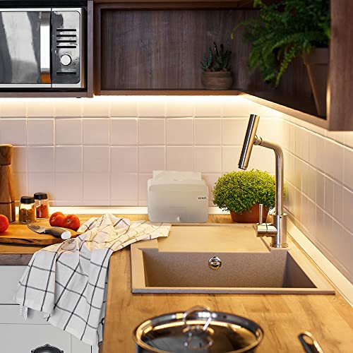 Image of EZbrnd Countertop SLIMFOLD Hand Towel Dispenser for Kitchen /Bathroom /Office /RV /Airbnb, Guest Towel Holder, Pearl White