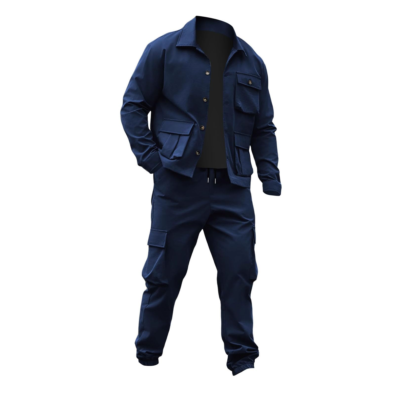 Conjunto completo de chándal para hombre, 2 piezas, chaqueta tipo | Conjuntos de entrenamiento elásticos, pantalones de escalada y camisetas de entrenamiento, con múltiples bolsillos