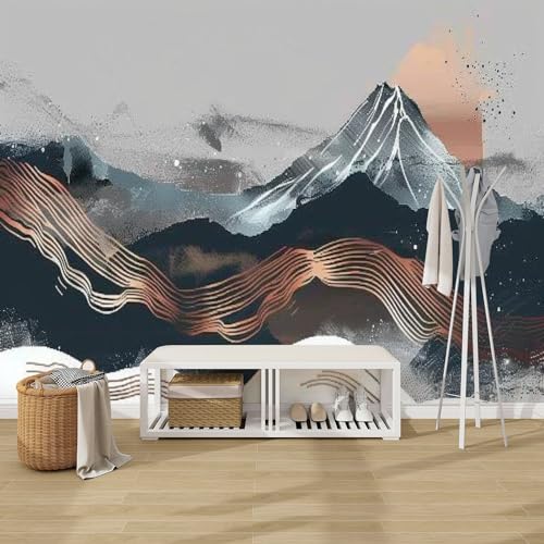 NIVFOEASC Peel and Stick Wallpaper Abstract Asian Landscape Grey Black