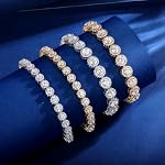 1 Ligne 18K Plaque d'or blanc/jaune 5mm Bracelets Cubic Zirconia ronds bracelet de tennis Halo pour les femmes 6,5-8.5 pouces