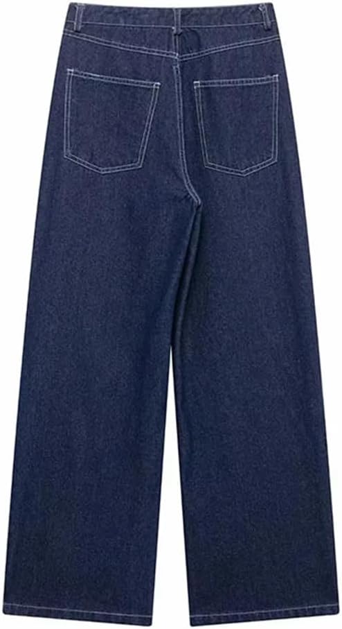 Womens Solid Color 2 Pieces Set With Belted Denim Jacket And Pleated Pants Loose Office Wear