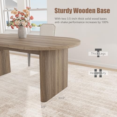 Image of GarveeHome Oval Dining Table for 6-8 People, Long Large Kitchen Table with Thick Sturdy Wooden Base, Farmhouse Dining Room Table for for Kitchen, Living Room, Office (70.87 inch Long,Rustic Pear)