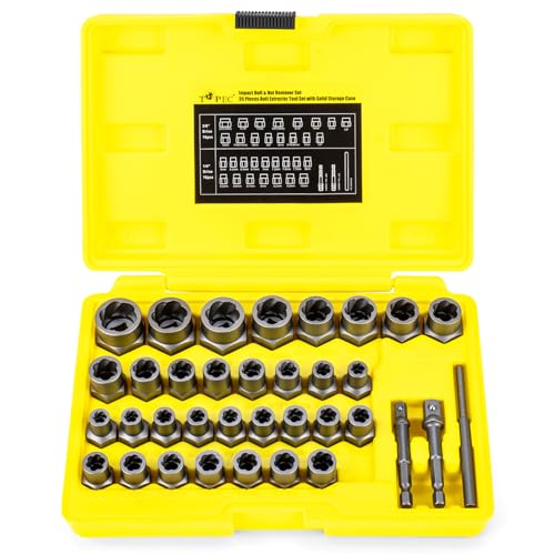 Image of TOPEC Bolt Extractor Kit, 35-Piece Stripped Bolt Extractor Socket Set | 1 /4 inch & 3 /8 inch Drive Easy Out Socket Set, Nut Remover for Removing Broken, Rusted, Rounded Fasteners