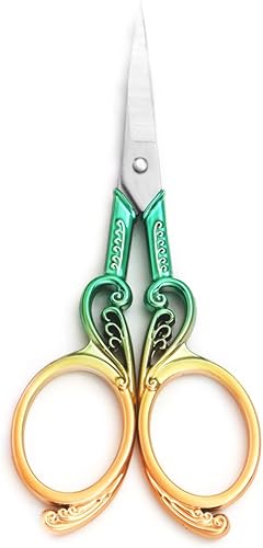 Miniatura 5 de Tijeras de bordado de costura, pequeñas tijeras de punta afilada vintage para manualidades, obras de arte, herramienta de bricolaje (dorado verde