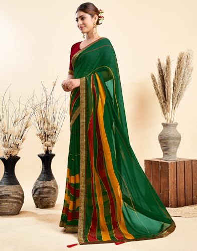 Image of SIRIL Women's Printed Chiffon Saree with Unstitched Blouse Piece
