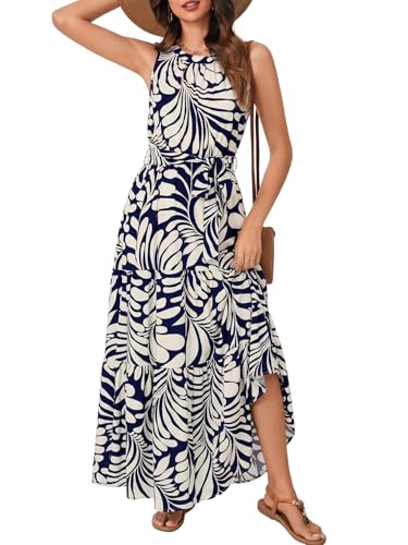 Image of Rooscier Women's Sleeveless Boho Maxi Dress | Halter Neck Print Tiered A Line Beach Dresses