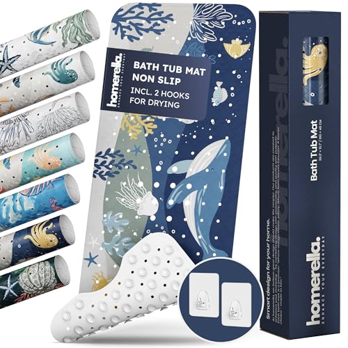 Image of Bathtub Mat Non Slip Anti Mold for Kids 40x16 - homerella® Bath Mat for Tub, BPA Free, Incl. 2 Hooks, Washable Shower Mat Non Slip Anti Mold, Shower Mats for Inside Shower, EU Certified