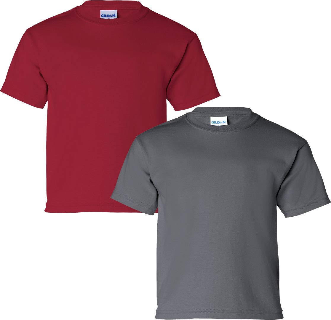 Gildan Kids' Ultra Cotton Youth T-Shirt, 2-Pack XS-Cardinal-Charcoal