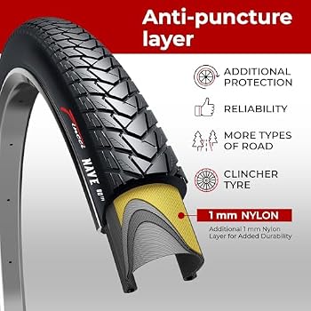 Pneu Vélo Fincci 700x38c Pliable - Anticrevaison 1mm, 40-622, Pour Route, VTT, Vélo électrique