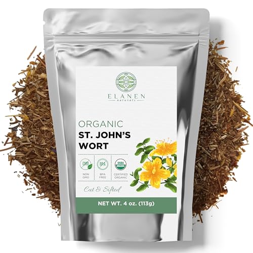 Organic St Johns Wort 4 oz. (113g) USDA Certified Organic Hierba De San Juan Organica Dried St Johns Wort Herb Hypericum Perforatum Flor De San Juan Cut & Sifted