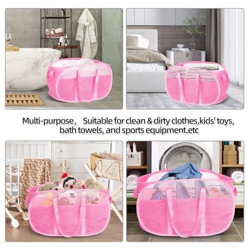 Image of 100L Collapsible Laundry Baskets, Tear Proof Pop Up Laundry Hamper with Dual Handles, Large Foldable Laundry Basket, Easy to Carry Laundry Hamper for Home, Laundry Room, Bedroom, Dorm, Travel Pink