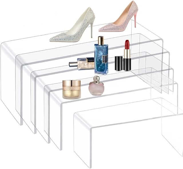 tonchean Acrylic Display Stand 5pcs Clear Acrylic Display Risers Shelf Jewelry Display Riser Shelf Cosmetic Display Rack for Displays Pop Figures Candy Dessert Table Decorations