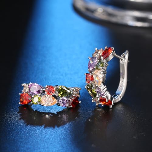 Hoop Earrings for Women, Multi Gemstones Sterling Silver Hoop Earrings with Amethyst Garnet Ruby Blue Sapphire Fashion Jewelry2