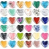 Nuenen 40 Pcs 1.4 Inch Heart Shaped Crystal Valentines Gift Worry Stone Bulk Heart Rock Tiny Trinkets Healing Crystal Gemstone Palm Pocket Love Carved Rock for Mom Women Meditation
