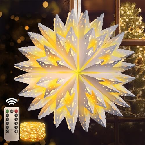 Fernbedienung Weihnachtsstern Beleuchtet, Papiersterne zum Aufhängen,...