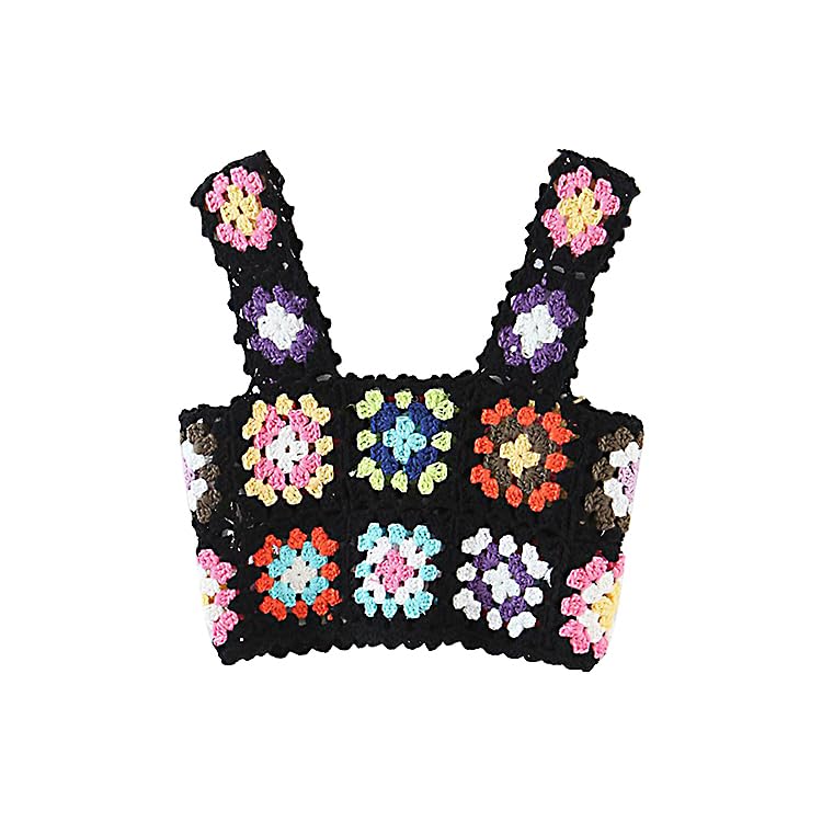 Débardeur en crochet femme style bohème haut été broderie fleurs