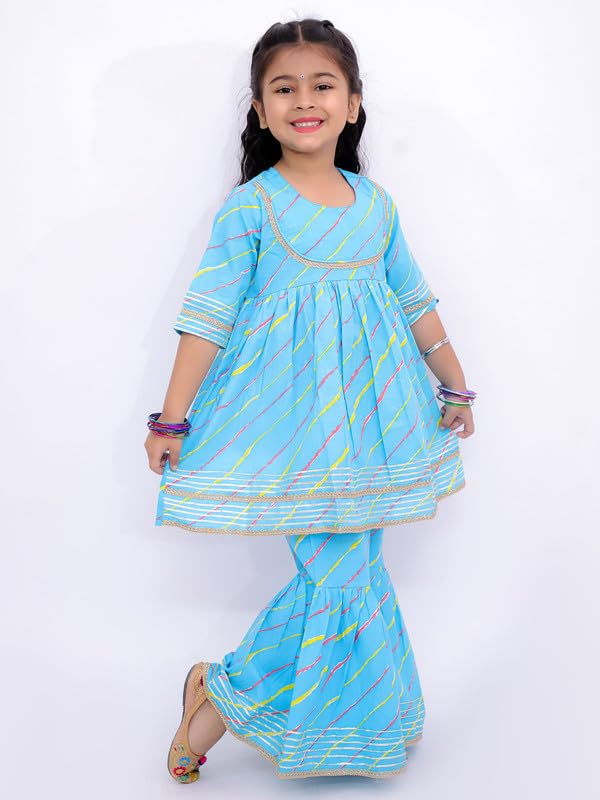 Image of LITTLE GINNIE Anarkali Sharara Set for Baby Girls, Cotton, Traditional Ethnic Wear for Kids Girls