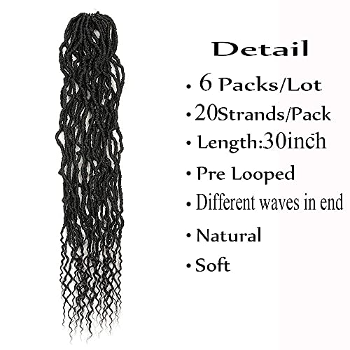 30 Inchs 6 Packs Soft Locs Crochet Hair For Butterfly Locs Goddess Locs With Curls End Pre Looped Crochet Locs Synthetic Braiding Hair (30Inch, 1B) #TOP1