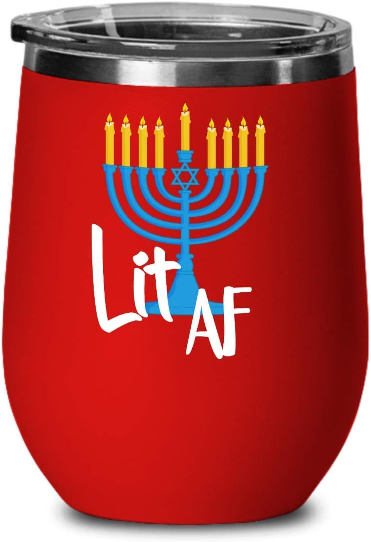 Hannukah Menorah Gifts Lit As Fck Funny Hannukah Wine Tumbler For Men and Women Menorah Hannukah Gifts Candles Hannukah Presents Jewish Gift Ideas Sa