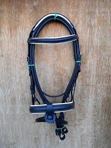 bonefire Bride en cuir rembourrée Noir & Blanc, muserolle 2,5 cm de qualité supérieure Show Bride Disponible en Full COB et cheval Cob Cover