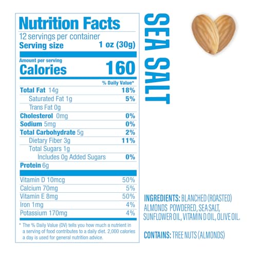Image of AlmondRx | Heart Healthy Skinless Lightly Salted California Almond Snack Packs | Fortified with Vitamin D | Plant Protein | Keto | Vegan | No Sugar Added (12 Ounce (Pack of 1), Sea Salt)