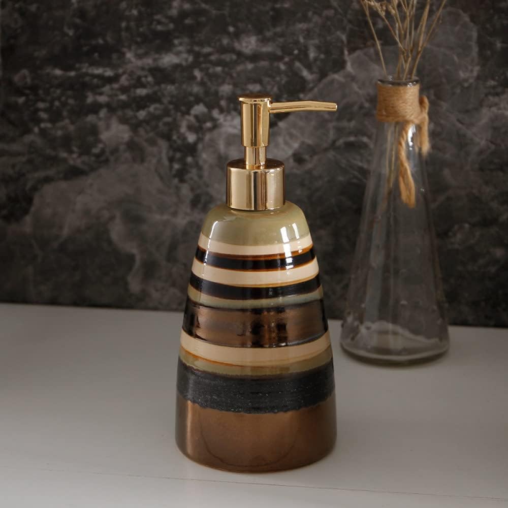 Hand Soap Dispenser Refillable for Hotel Bathroom Dish Soap Dispenser for Kitchen, Refillable Hand Sanitizer Dispenser Retro Multicolor Stripes Ceramic Lotion Dispensing,