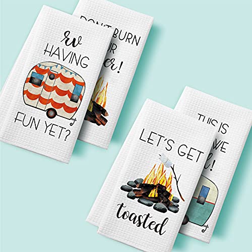 Kll Funny Camping Kitchen Towels And Dishcloths Sets Of 4 - Dish Towels For Washing Drying Dishes - Decorative Waffle Towels, Hand Towels- Camping Gift Perfect For Rv Decor #TOP4