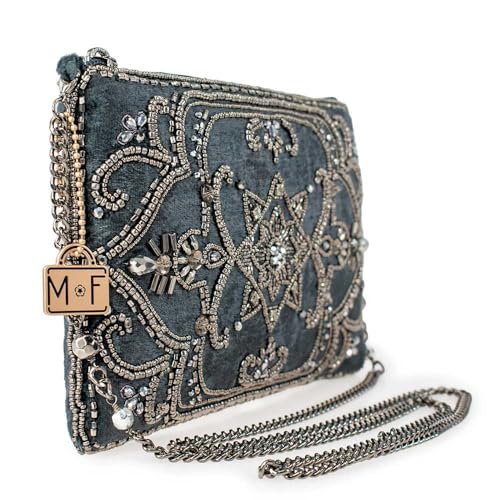 Mary Frances Night Light Velvet Beaded Mini Crossbody Bag Novelty Evening Clutch Purse, Pewter3