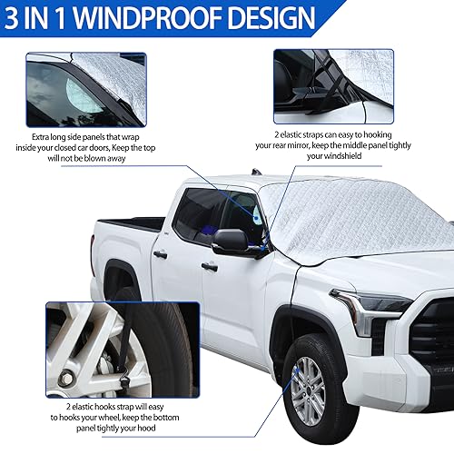 Image of Windshield Snow Cover Fit for Toyota Tundra 2022-2024, Front Windshield Cover for Ice and Snow, Auto Extra Thick Windshield Ice Cover Protects Windshield and Wipers from Rain, Sun, Frost