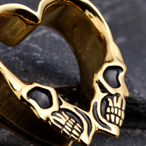 Punkyouth 2Pcs Cool Saddle Ear Plug Dangle Hanger Gauges Double Flared Tunnels Brass Punk Zipper Lock Skull Stretcher Piercing Jewelry 0G To 1 Inch #TOP5