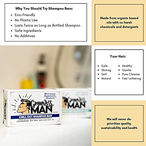 Grown Ass Man Co. - Solid Shampoo Bar Rich Lather 3 In 1: Hair, Beard & Body Wash - Plastic Free & Eco-Friendly, Natural & Organic Clean For All Hair Types, 4Oz Bar (Mint Condition, Single) #TOP5