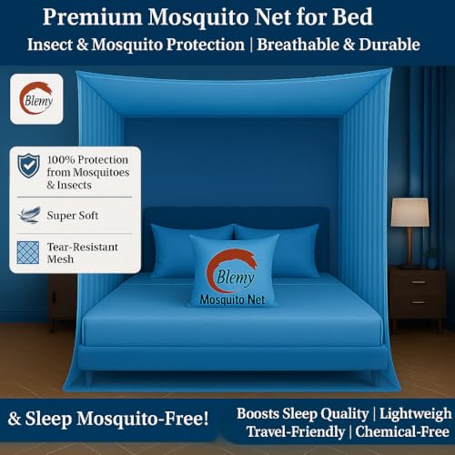 Image of Blemy Foldable Mosquito Net (Machhardani) for King Size Bed (Blue, 7x7 ft) | Strong, Breathable & Lightweight | Easy Setup, Durable & Portable | Full Protection for Home & Travel.