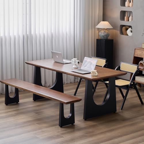 wangbochuan Wooden Executive Office Desk Computer Table Multi-Sized High Cost Performance Stylish Design Metal Legs Versatile Use for Office or Dining Casual Table (Walnut Color, 55.12in)