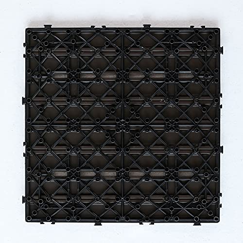 PANDAHOME 6 PCS Wood Plastic Composite Patio Deck Tiles, 12”x12” Interlocking Decking Tiles, Water Resistant for Indoor & Outdoor, 6 sq. ft - Mocha 3D