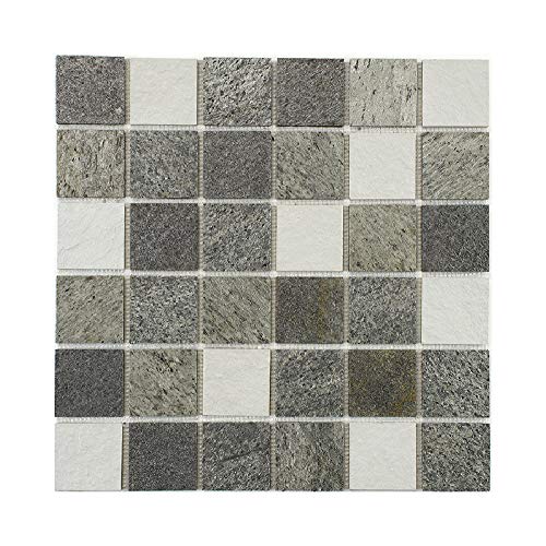 Mosaïque mixte résine & pierre 30 x 30 cm - carreau 5 x 5 cm mixte pierre et résine blanche