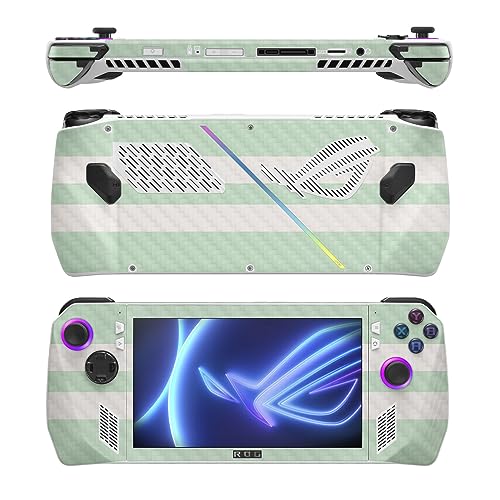 Image of MightySkins Carbon Fiber Skin Compatible with Asus ROG Ally - Mint Stripes | Protective, Durable Textured Carbon Fiber Finish | Easy to Apply