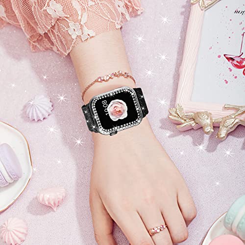 2 Pack Bling Stretchy Watch Bands Compatible With Apple Watch Band 40Mm 41Mm 44Mm 45Mm Iwatch Series 7 6 5 4 Se, Adjustable Nylon Wristband With Shiny Case For Women Girls(Bs-44Mm) #TOP4