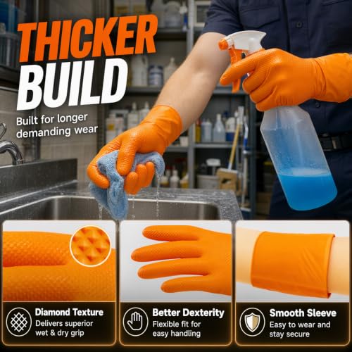 Image of BusyLive Disposable Nitrile Gloves with Diamond Texture for Kitchen | Textured Grip and Heavyweight Design, Latex Free Work Gloves for Cleaning, Mechanics, and Gardening