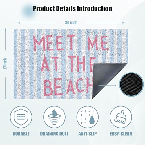 NATSUNO Blue Striped Preppy Beach Door Mat, Meet Me at The Beach Doormat Indoor Outdoor Entrance Porch, Coastal Nautical Welcome Mats for Front Door, Ocean Bathmat for Bathroom, 17x30 Inches - Image 3