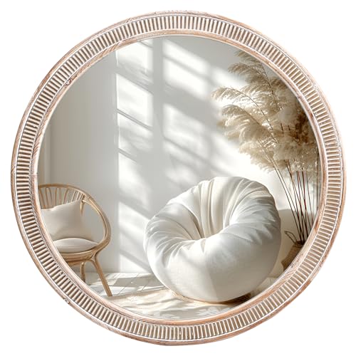 HOITUZYUS Round Wood Mirrors for Wall Decor, 30 Inch Rustic Farmhouse Circle Decorative Mirror for Bathroom, Living Room, Foyer, Entryway, Bedroom - Image 6